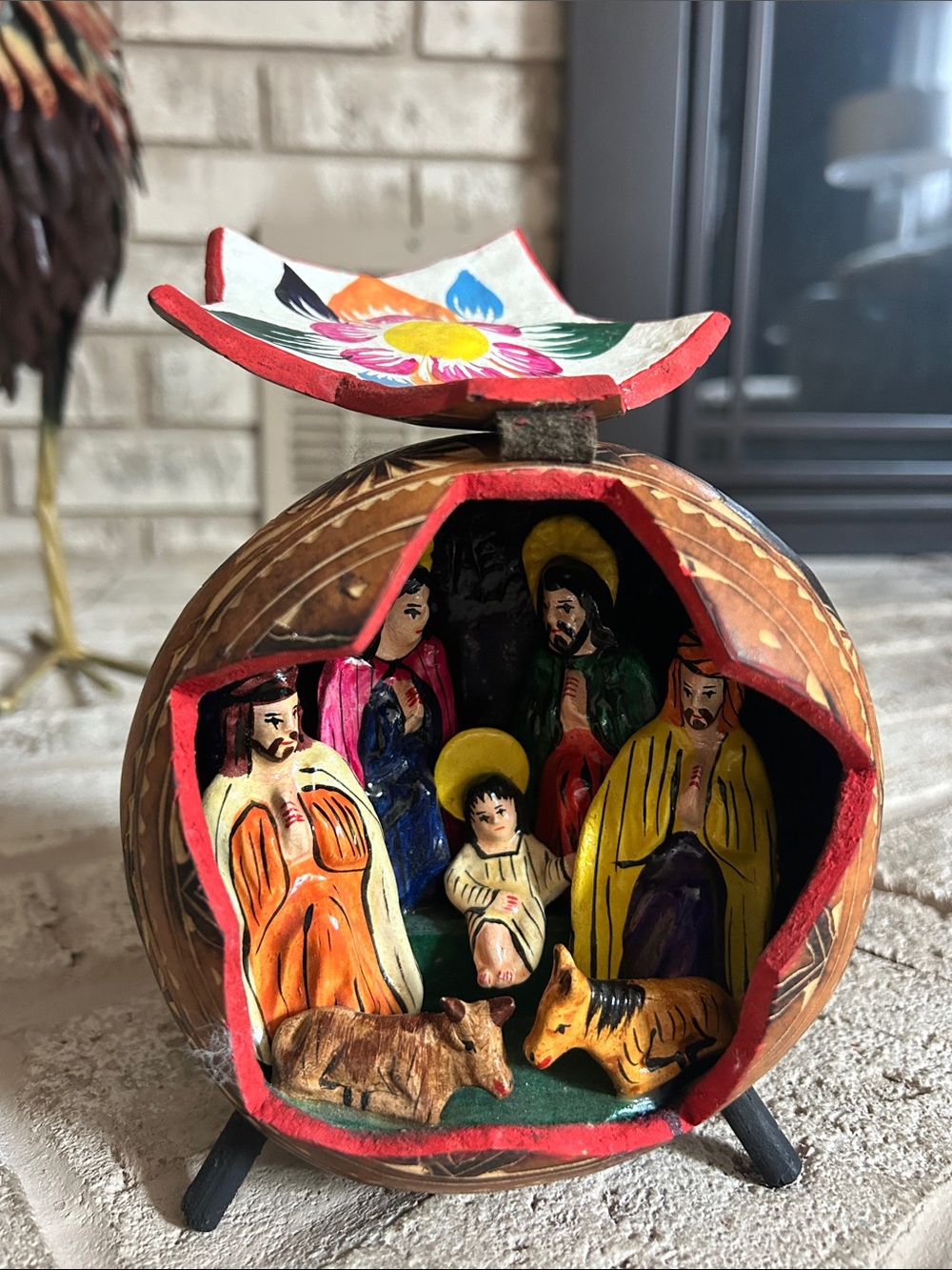 Hand-Painted handmade Peruvian gourd  folk art Nativity Scene